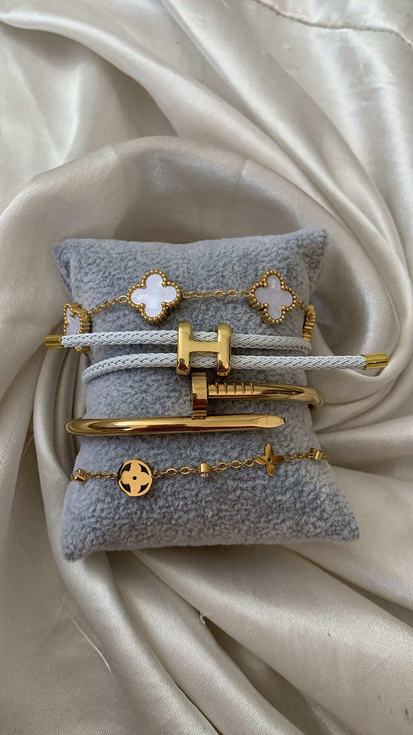 Gold and White Bracelet Stack