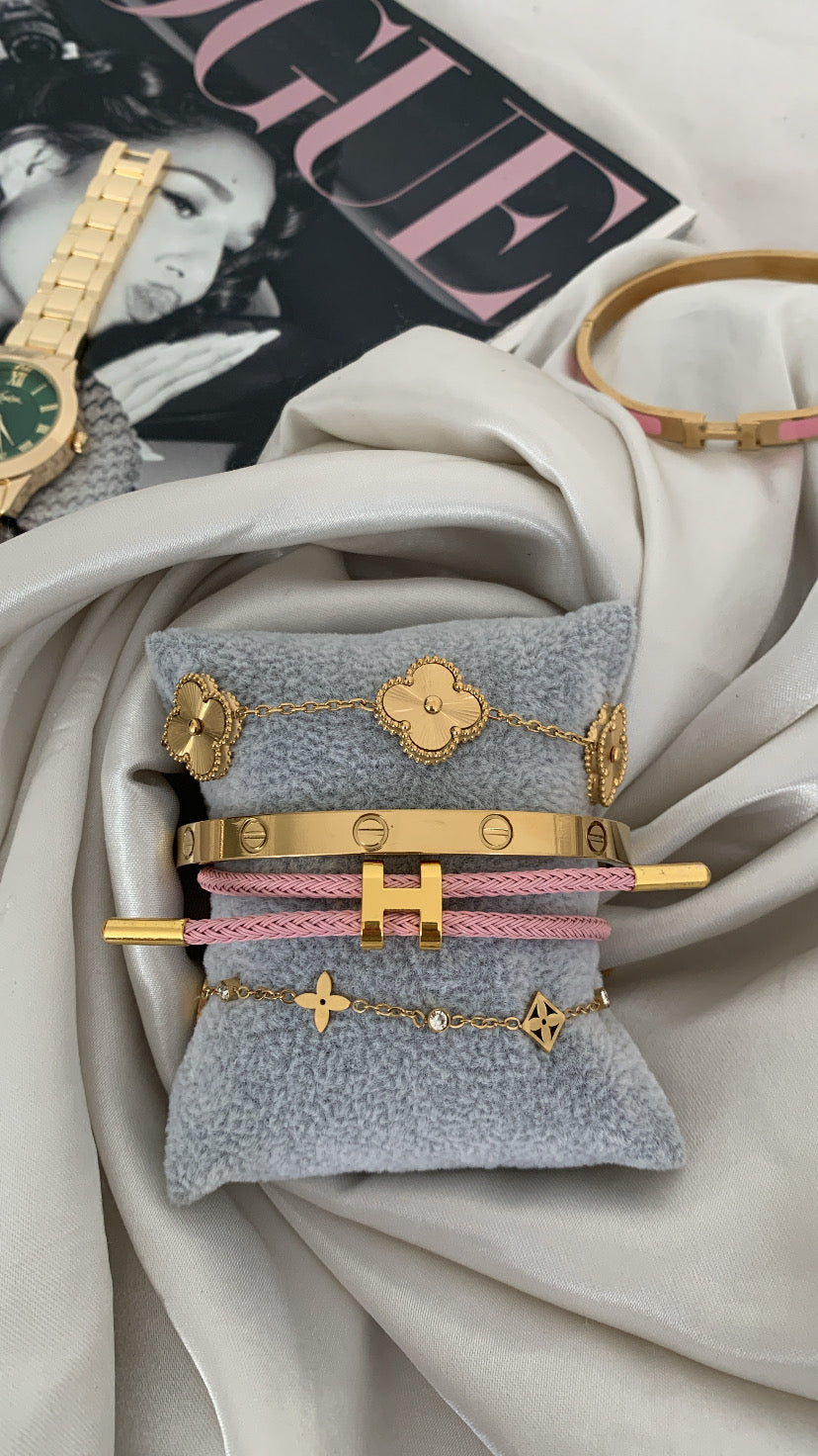 Pink and Gold Bracelet Stack