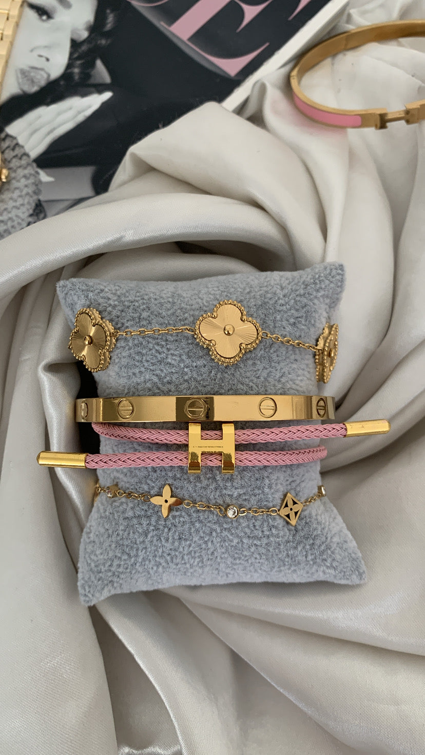 Pink and Gold Bracelet Stack