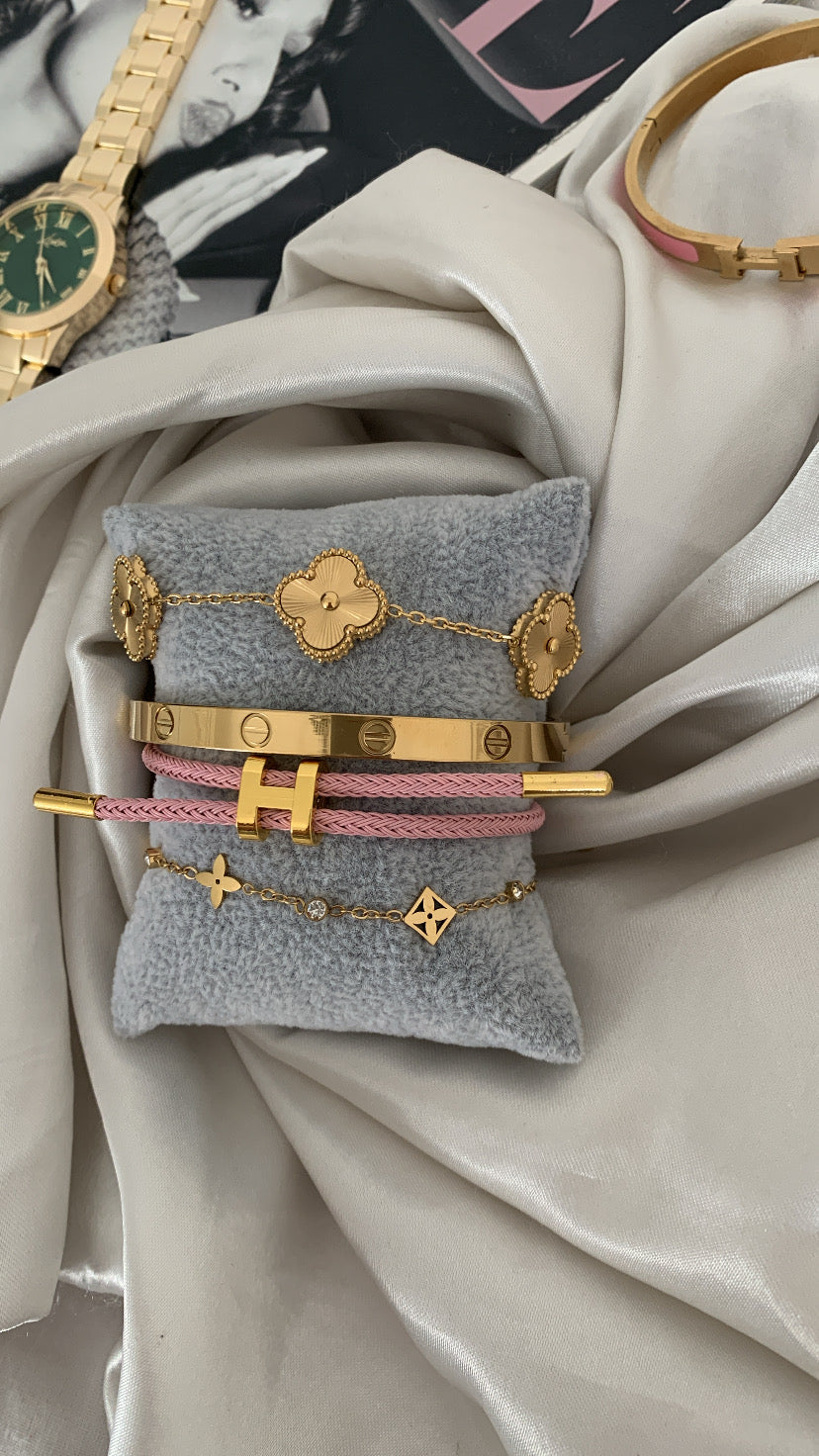 Pink and Gold Bracelet Stack