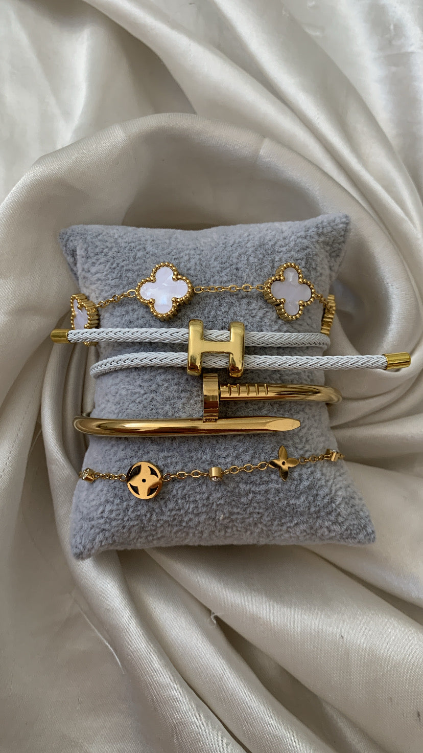 Gold and White Bracelet Stack