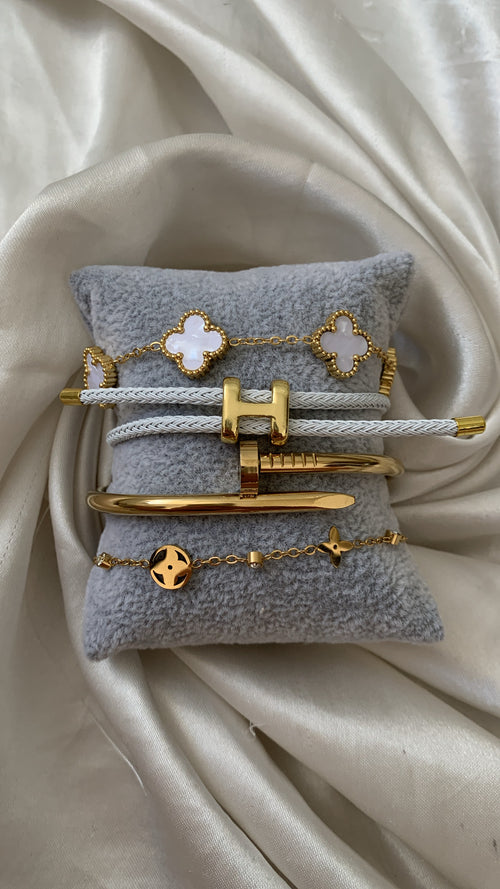 Gold and White Bracelet Stack